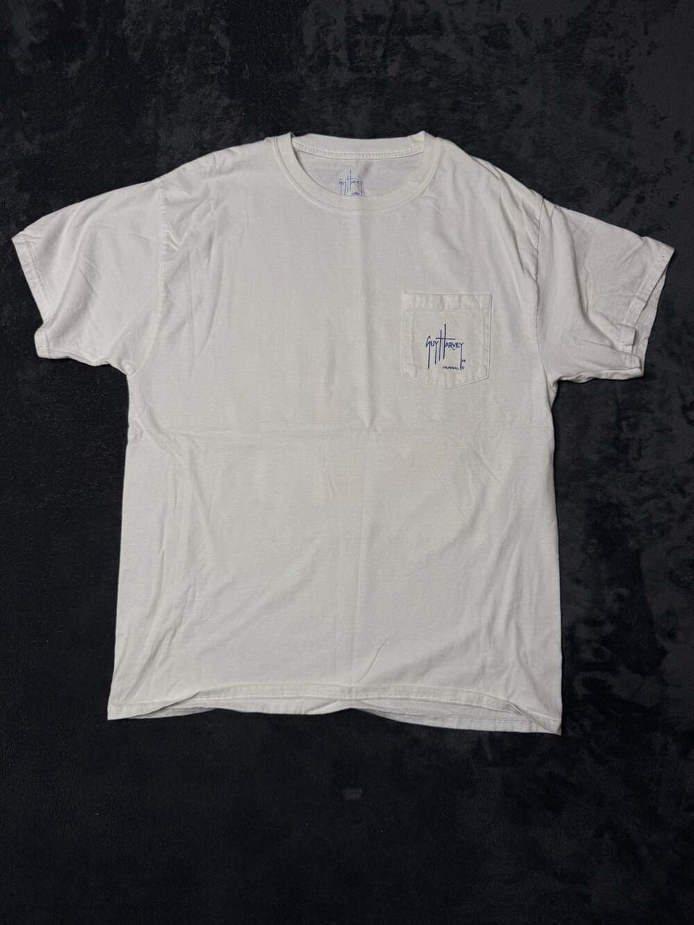 Guy Harvey Marlin Flag Pocket T-Shirt Size L White Cotton
